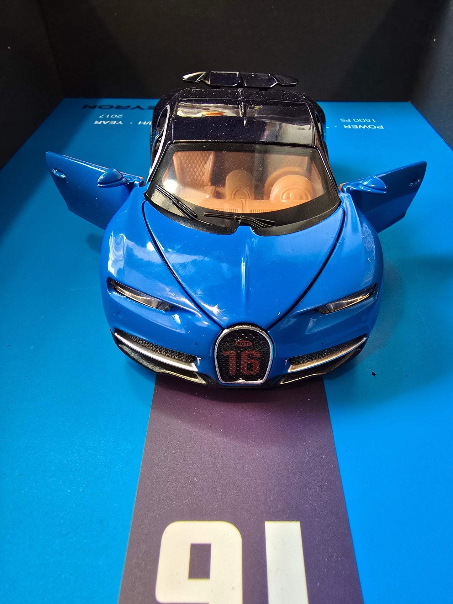 3D Car Frame Wall Art | Wooden Frame with Removable Die-Cast Cars, Lights, Pull-Back Action & Opening Doors Collectible Display for Car Lovers (Veyron)