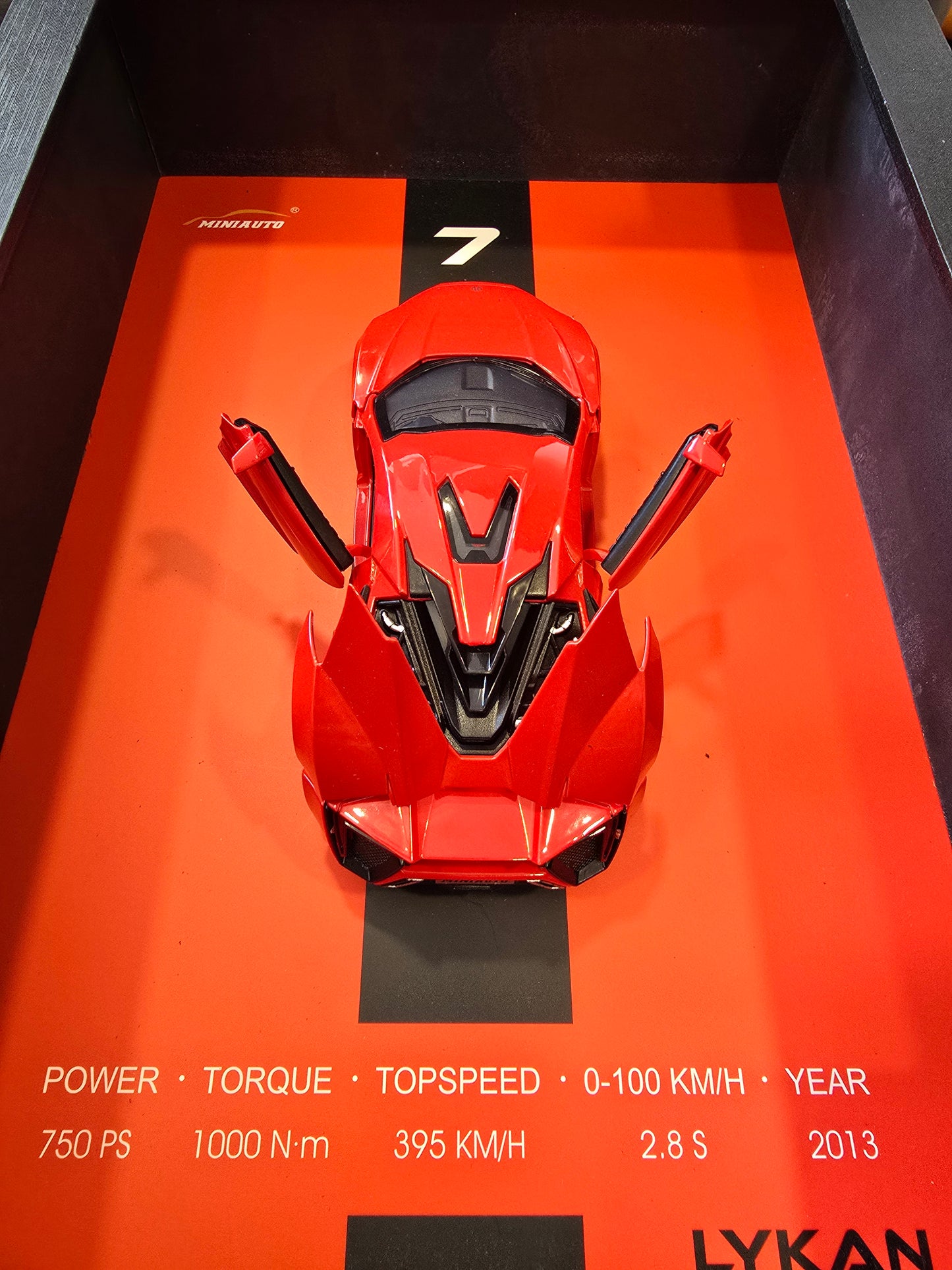 Toy Rush 3D Car Frame Wall Art | Wooden Frame with Removable Die-Cast Cars, Lights, Pull-Back Action & Opening Doors |Gift & Collectible Display for Car Lovers (Lykan)