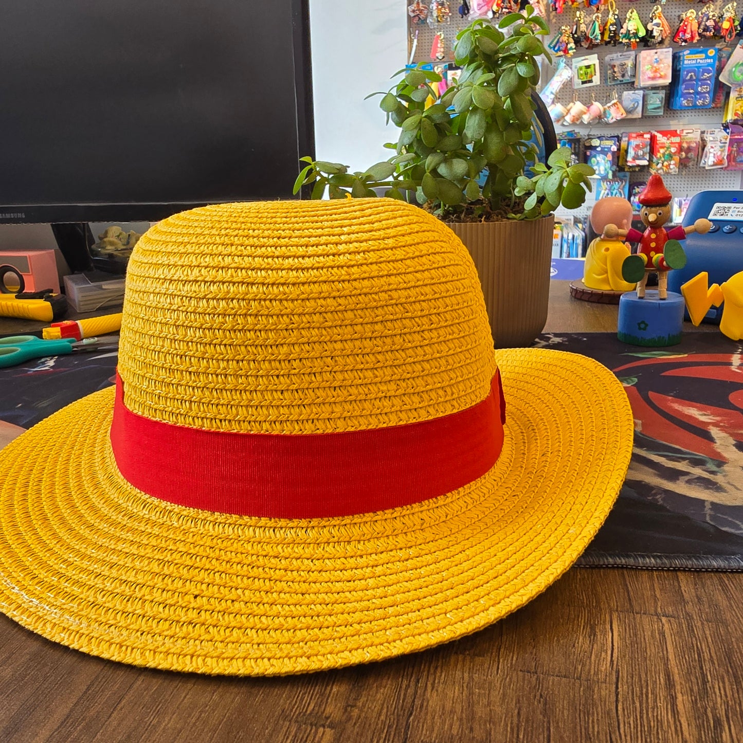 Luffy Straw Hat Cosplay Accessory Anime Sun Beach Hats for Halloween Party Travel Performance Costume Yellow