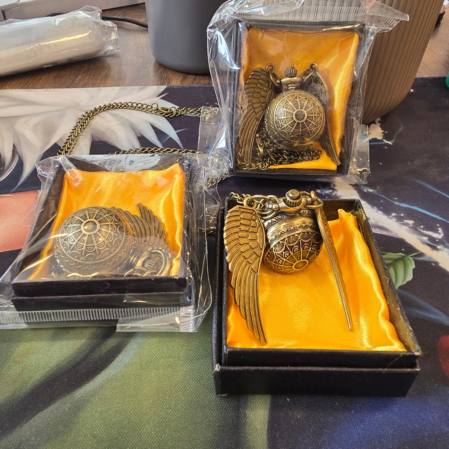 Golden Harry Potter Inspired Snitch Ball With Wings Round Dial Analogue Antique Pocket Watch Pendant With Bronze Necklace