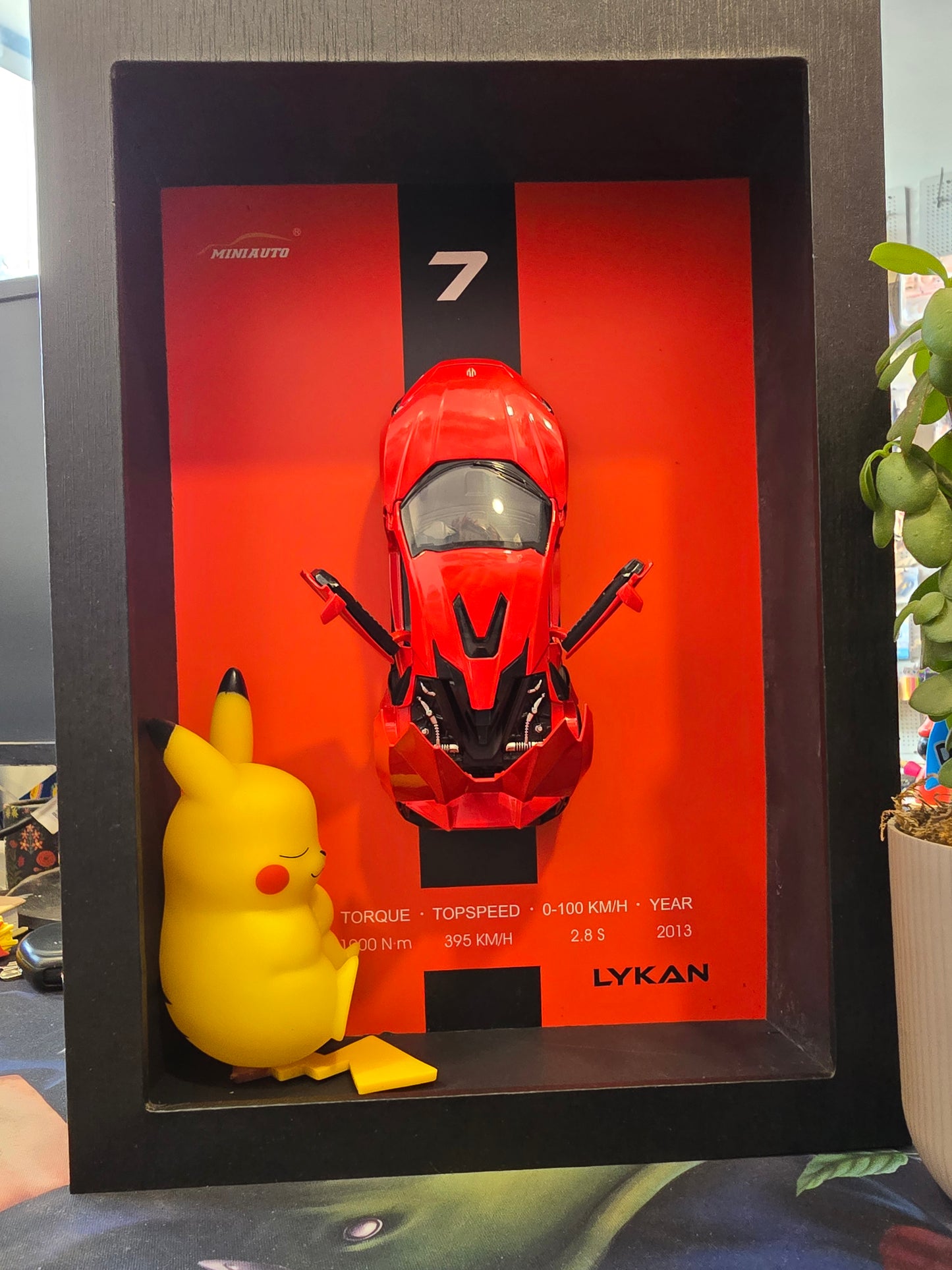 Toy Rush 3D Car Frame Wall Art | Wooden Frame with Removable Die-Cast Cars, Lights, Pull-Back Action & Opening Doors |Gift & Collectible Display for Car Lovers (Lykan)